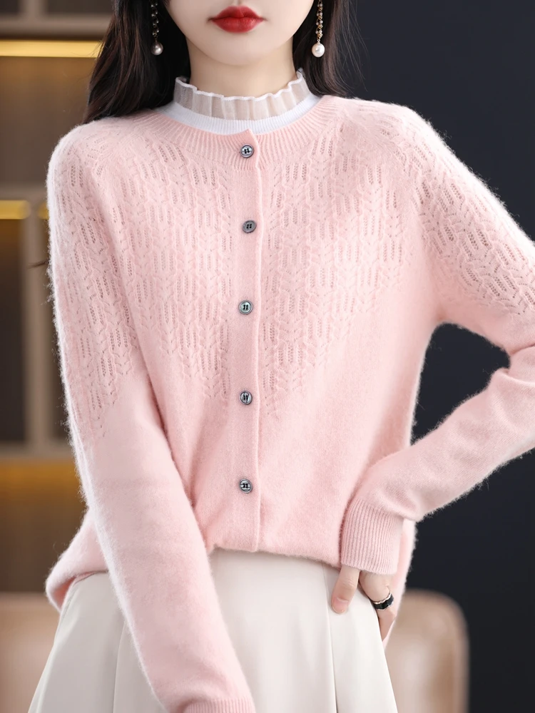 

Autumn Winter Women Wool Cardigan O-Neck Basic Cashmere Sweater 100% Merino Wool Knitwear Female Grace Soft Clothes Fashion Top