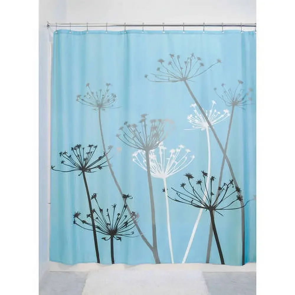 

Blue floral pattern polyester shower curtain measures 72 inches by 72 inches for bathroom use