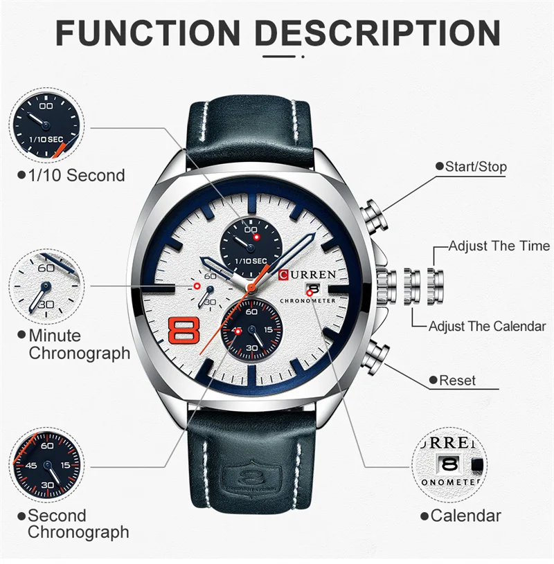 Curren 8324 حار كوارتز كرونوغراف ساعة اليد ساعة رياضية الرجال الساعات الجلدية الرجال الجيش العسكرية الذكور ساعة Relogio Masculino