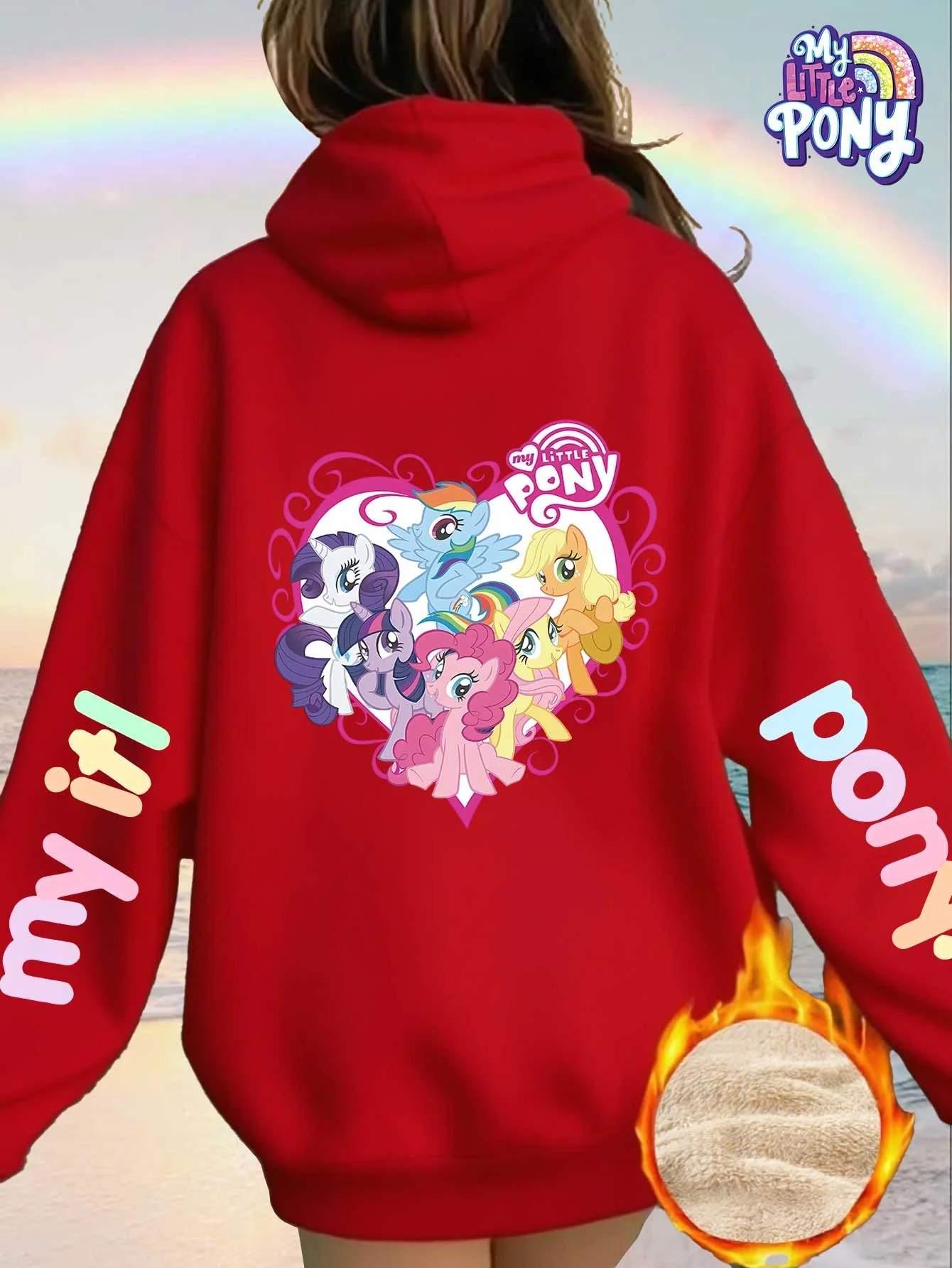 Sudadera con Forro para Mujer, Colección My Little Pony, Sudadera con Capucha con Estampado Colorido de Caballitos de My Little Pony