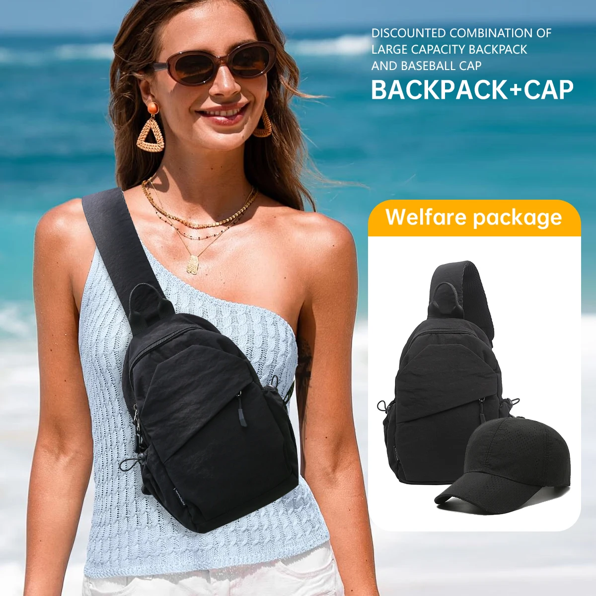 

Men's and Women's Single-Shoulder Crossbody Casual Outdoor Student Chest Bag Trendy with Quick-Drying Baseball Cap Sun Hat