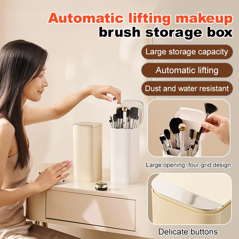 Antibacterial Cosmetic Brush Holder Automatic lifting storage container waterproofDustproof Large capacity Cosmetic Makeup Brush