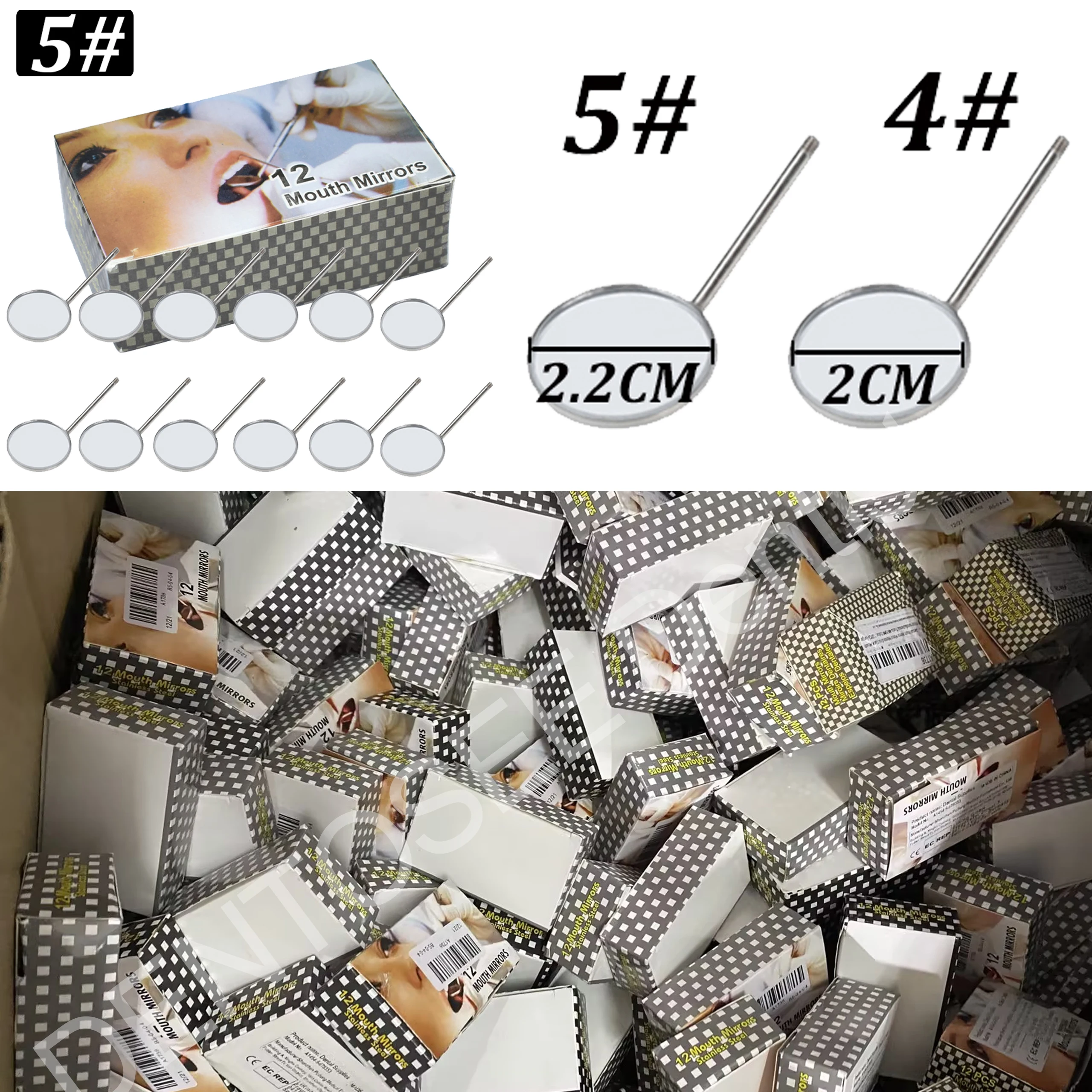 12Pcs/box 4#5# Dental Exam Mirror Head Mouth Reflector Oral Endoscope Mirrors Stainless Steel Dentistry Whitening Tool Equipment