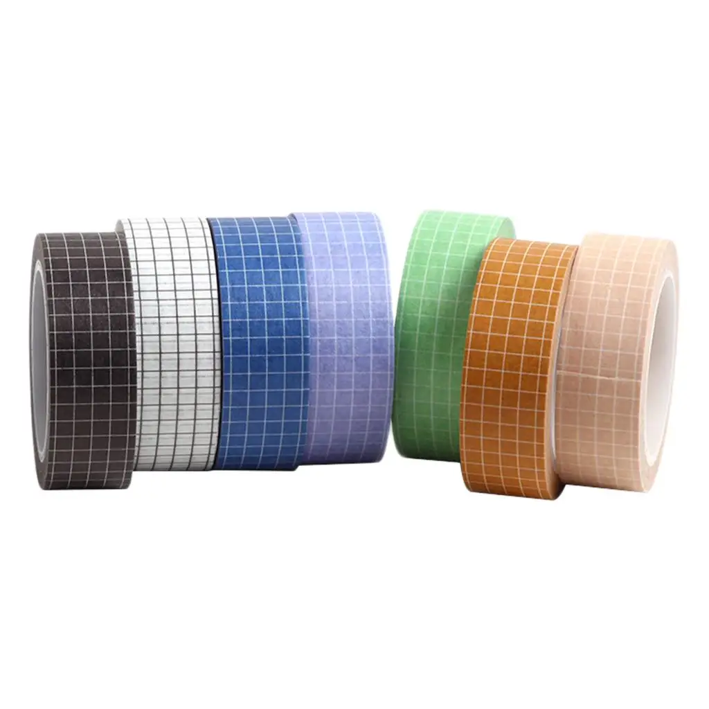 Grelha Impressa Washi Masking Tape Set, 15 mm De Largura, Colorido, 7 Rolos