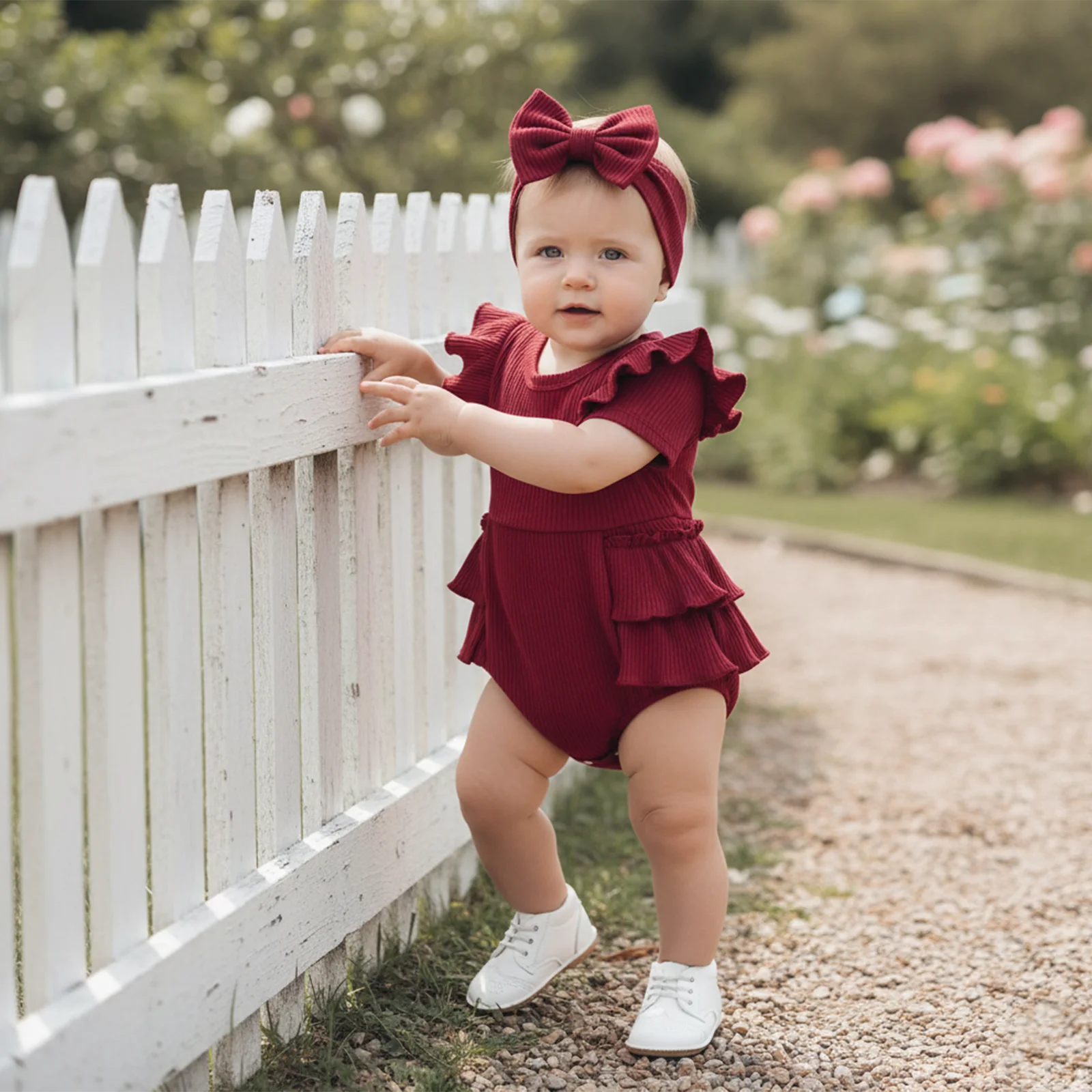 

Летние повседневные комбинезоны для новорожденных мальчиков и девочек, однотонные многослойные комбинезоны без рукавов в рубчик с оборками, повязка на голову, солнцезащитные костюмы, наряды