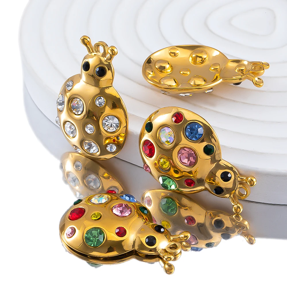 

1pcs Stainless Steel Rhinestone Inlaid Ladybug Pendant 18K Gold Vacuum Plated Color Preserving For DIY Necklace Pendant Material
