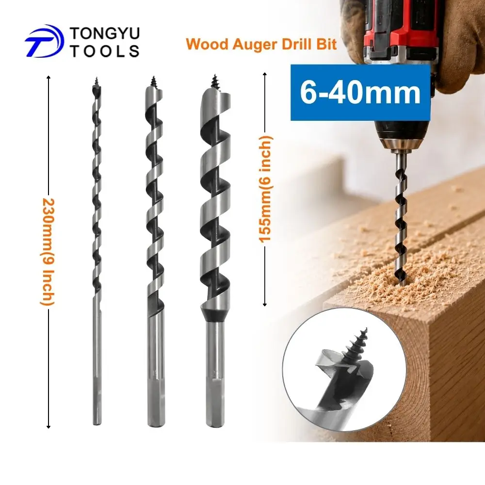 Wood Auger Drill Bit Set 230mm 460mm Length Hex Shank Self Feed Ship Auger Bits for Deep Hole Drilling in Wood MDF Plywood