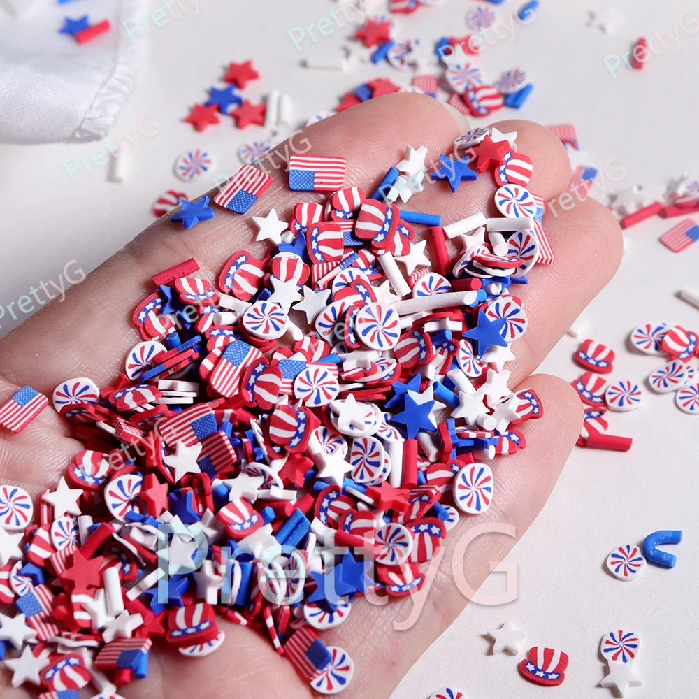 PrettyG 1 Box National Day Flag Polymer Soft Clay U.S. Independence Day Mixed Clay Slice for Resin Nail Art DIY Decoration