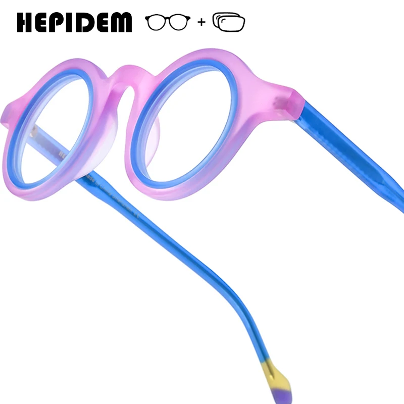 HEPIDEM Progressive Prescription Glasses Anti-Blue Myopia Optical Lenses Eyewear Women Acetate Round Eyeglasses 9267