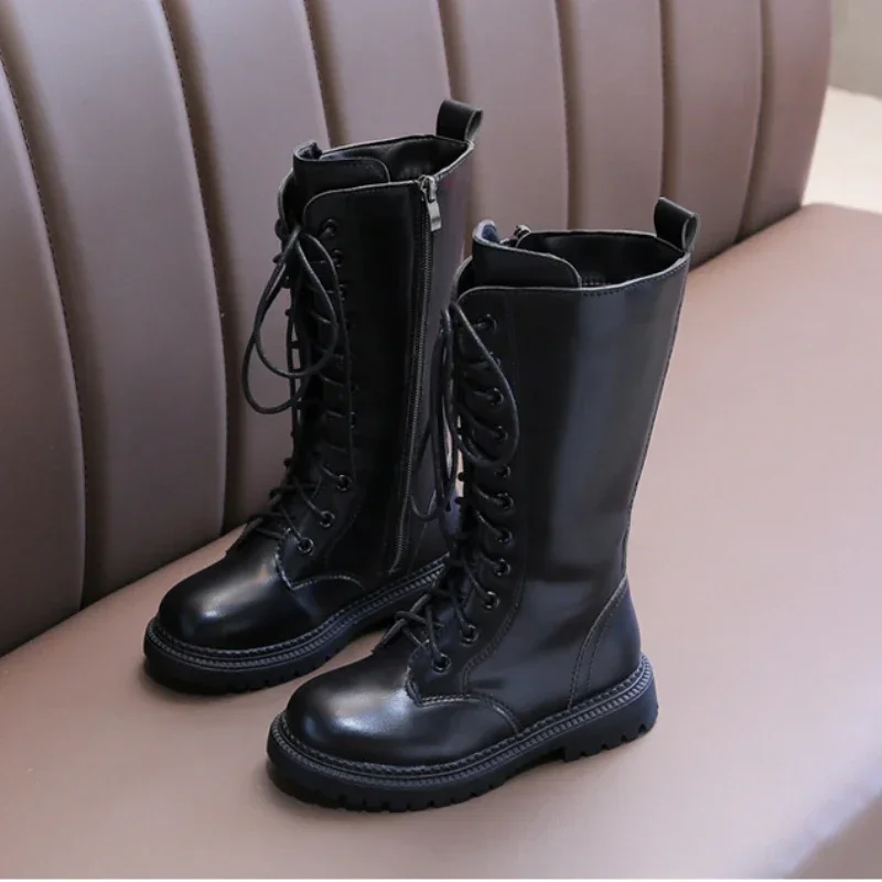 Botas Fashion Child Boots New Girl Leather Boots Retro High Boots Princess Long Boots Platform  Boots Kid Shoes Girl Boot Sapato