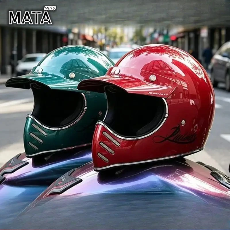South Korea Japanese Pointed Nose Small Helmet Chrome Silver Rim Retro Motorcycle Fiberglass Helmet Full Face Helmet