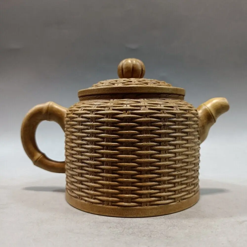 Chinese Yixing Zisha Clay Teapot Bamboo Weaving Pot Yin Yijun 320Ml