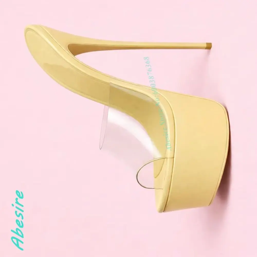 Yellow Peep-Toe Platform Slippers Clear Pvc Strap Stiletto Heel Slip-On Shoes for Women Spicy Girls Party Daily Y2K Shoes