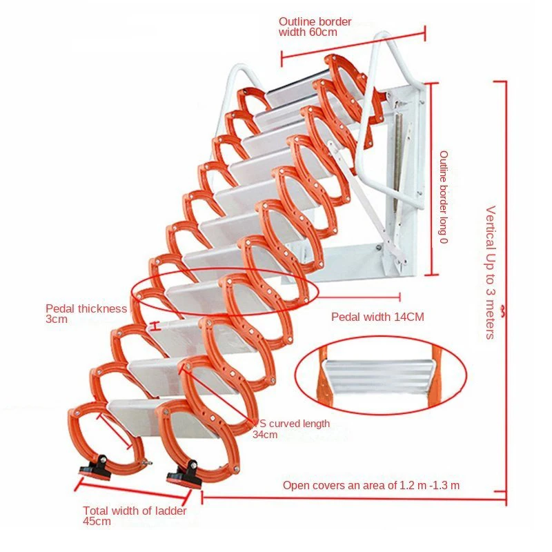 Double-layer Folding Telescopic Step Ladder Home Simple Ladder Wall-mounted Attic Telescopic Staircase Outdoor Platform Ladder