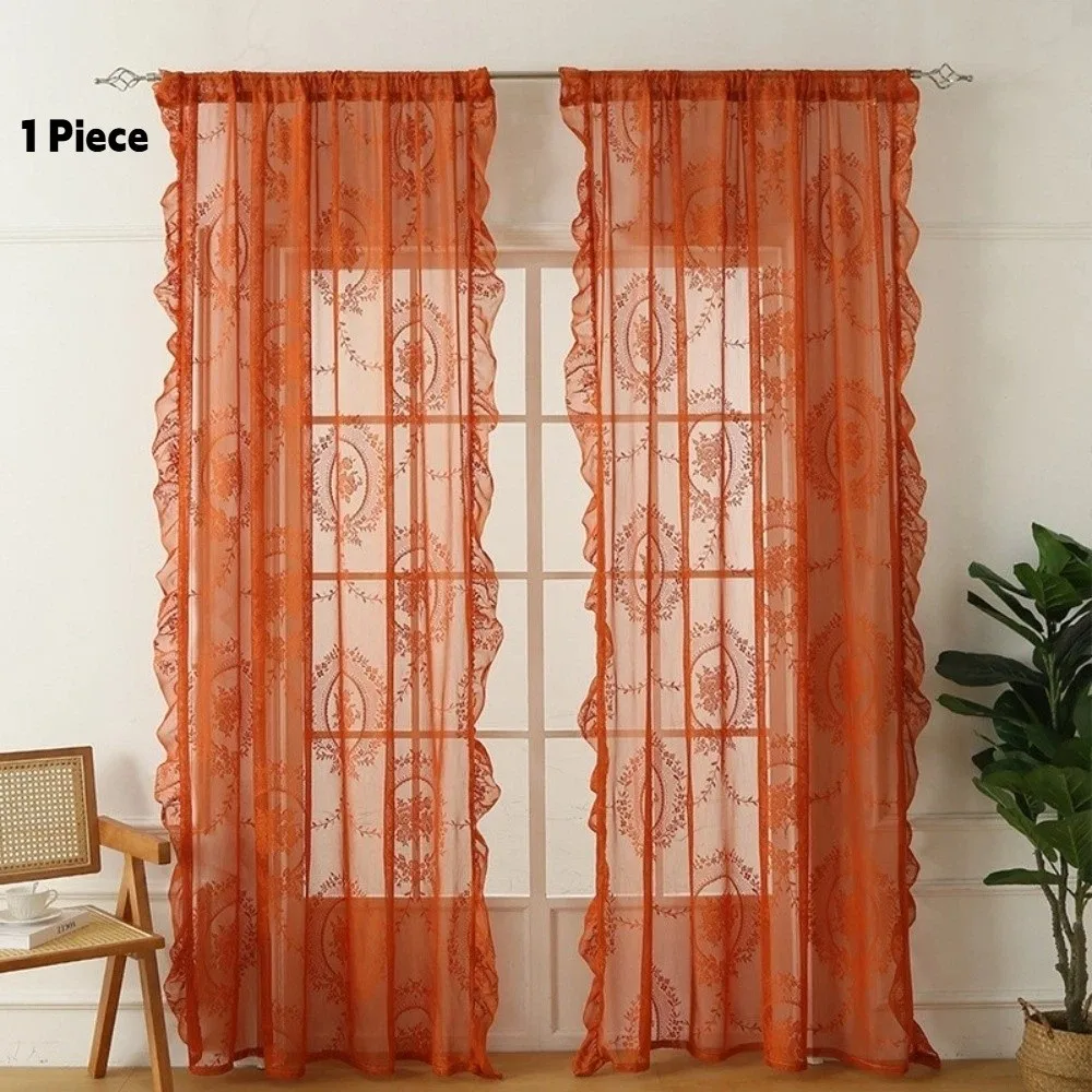 Fashion French-Style Lace Curtains Solid Color Ruffled Edges Window Curtains Half-Shaded Gauze Curtains Home Decoration