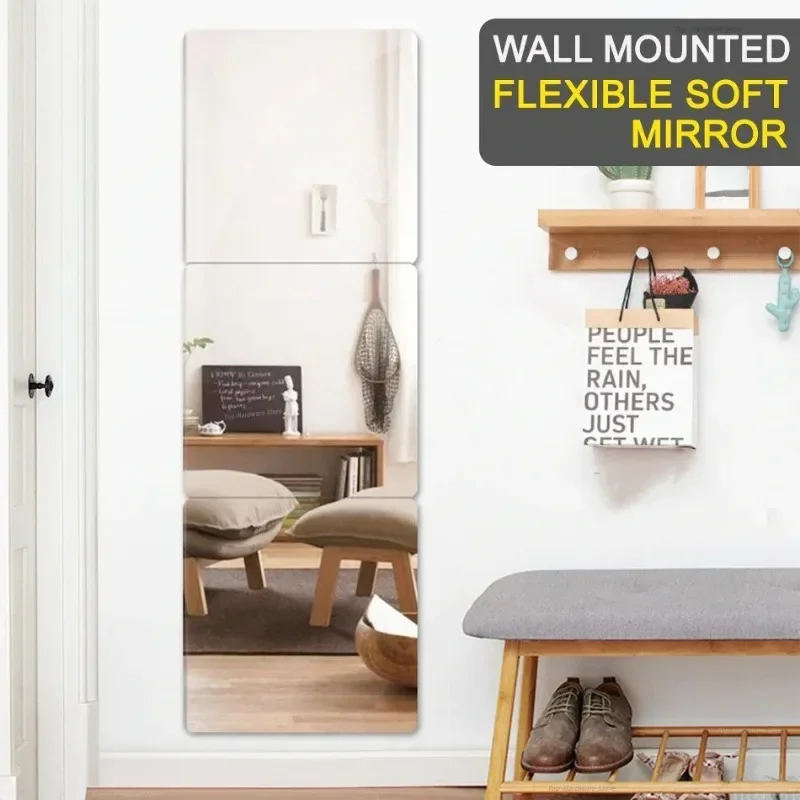 HD Anti Fog Wall Mirror Sticker DIY Full Length Mirror Tiles Self Adhesive Shatterproof Non Glass Safety Mirror Sheets 2MM Thick