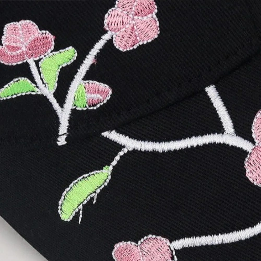 Fashion Peach Blossom Embroidery Baseball Caps Adjustable All Seasons Visor Cap Casual Peaked Cap Outdoor Sports