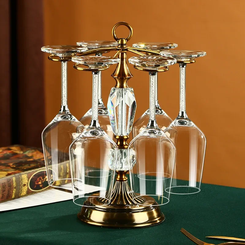6Pcs high-grade gold light luxury red wine  holder set, rotating tumbler decanter, crystal glass wine glass.