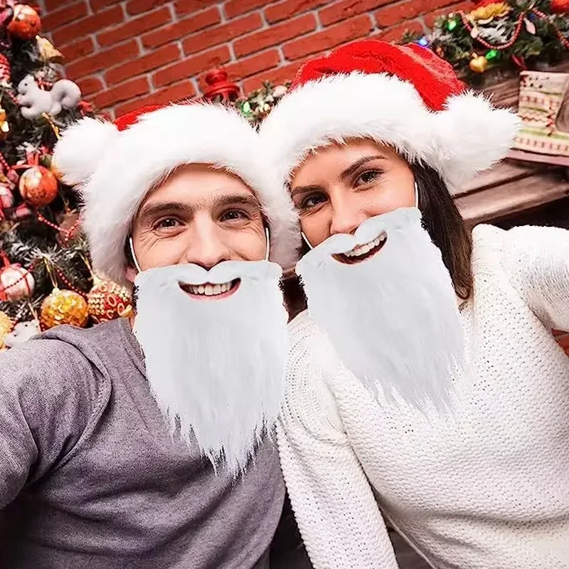 New Christmas Decoration Realistic Santa Claus Beard Adjustable Curly Fake Beard Costume Accessories Props Party Dress Up Props