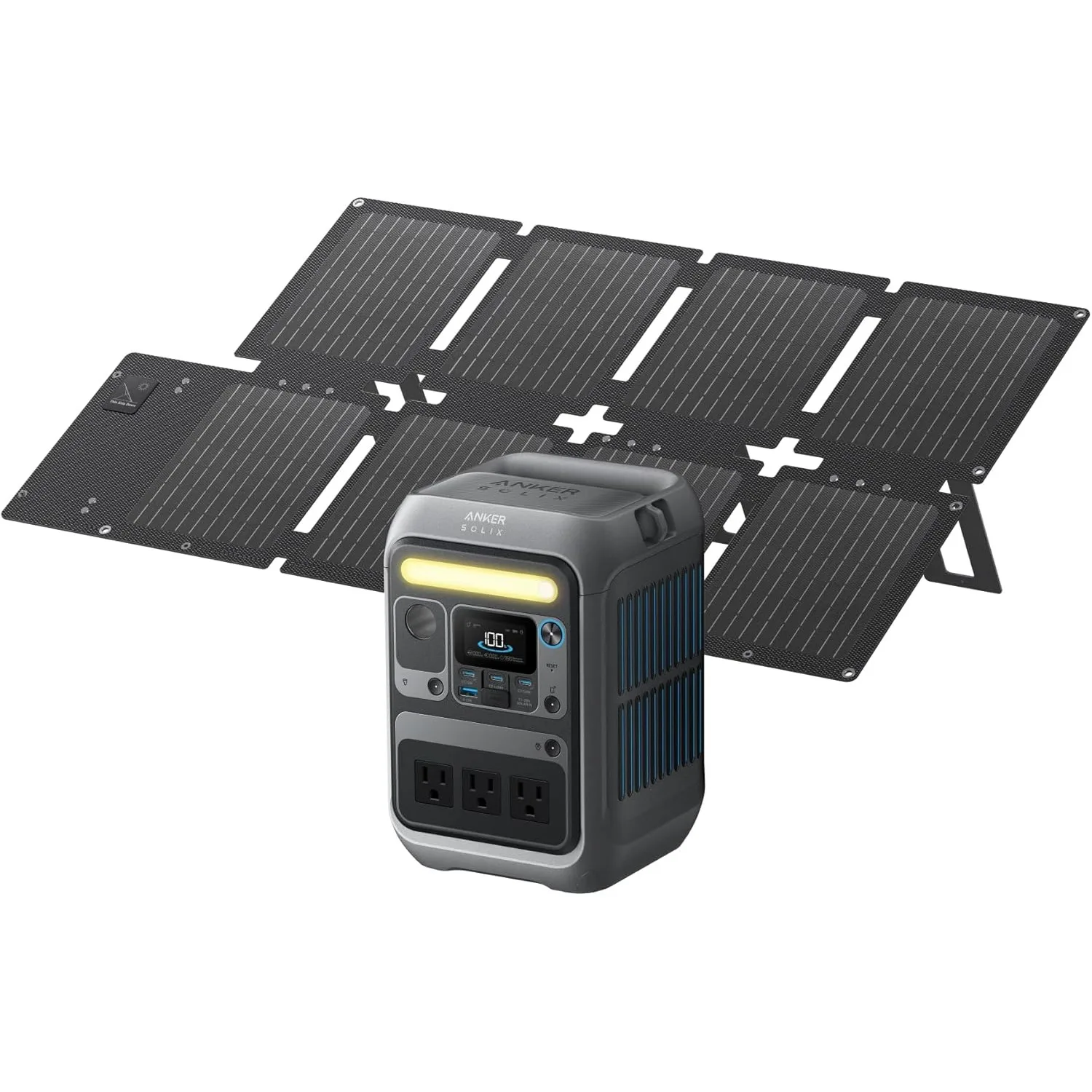 SOLIX C300 Portable Power Station and 60W Solar Panel, Outdoor 288Wh LiFePO4 Battery, 300W (600W Surge) Solar Generator