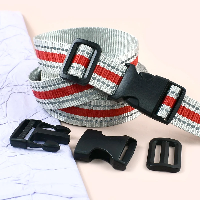 

3/5Sets 15/20/25mm Buckle+Webbing Strap for Sewing Bag Backpack Side Release Buckle Belt Clothes Reflective Ribbon DIY Accessory