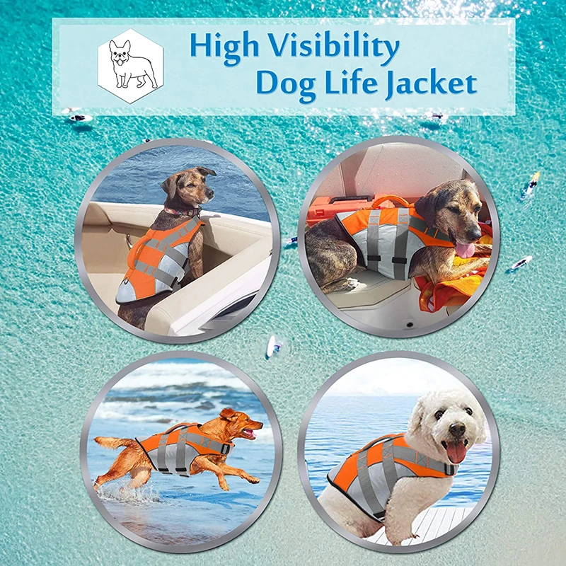 Dog Swimsuit Pet Life Jacket Reflectable Safety Vest Dog Clothes For Small Large Dogs Oxford Reflective Breathable Bulldog