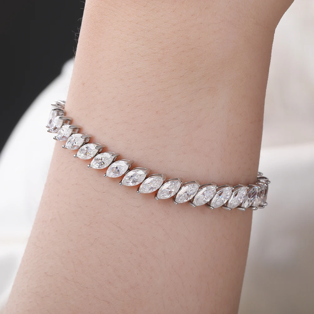 IGOTOS 0.5ct Marquise Cut Moissanite Bracelet  Certificate Real 925 Silver Women Full Diamond Bracelets Luxury Bands Jewelry