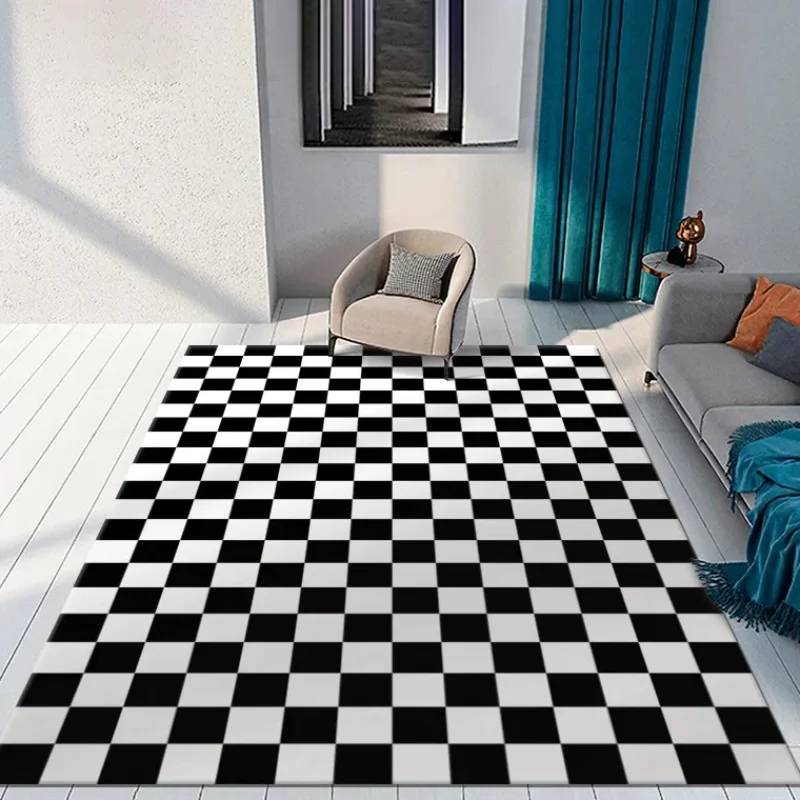 Green Checkerboard Plaid Carpet Moroccan Living Room Rug Anti-skid Entry Door Mats Household Bedside Rugs Bedroom Bay Window Mat