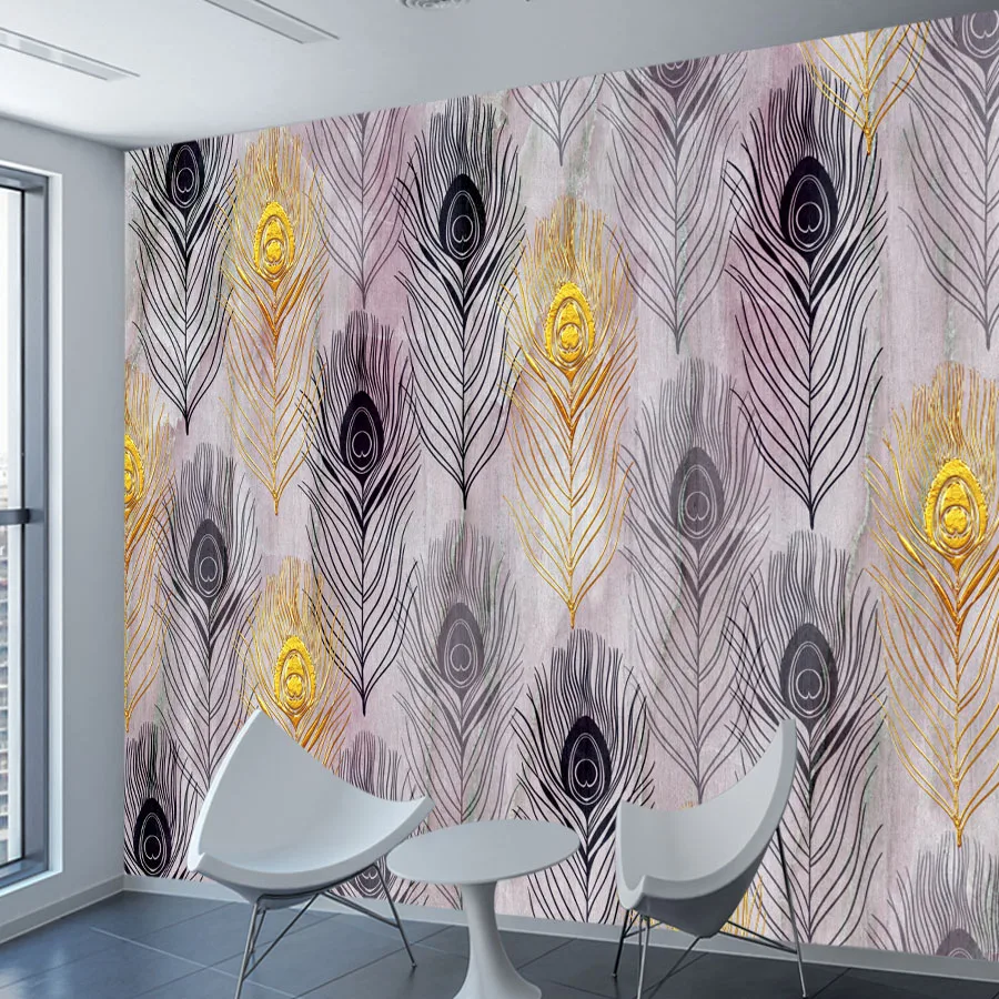 ورق حائط مخصص قابل للتقشير واللصق لتزيين غرفة المعيشة، أوراق اتصال لديكور المنزل، أثاث ريش، تجديد الأريكة، جدارية للتلفزيون #4