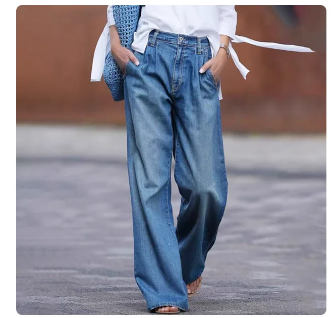 2024 Nostalgic Jeans Women's High Waist Skinny Wide Leg Pants Loose Floor Mopping Pants Denim Trousers