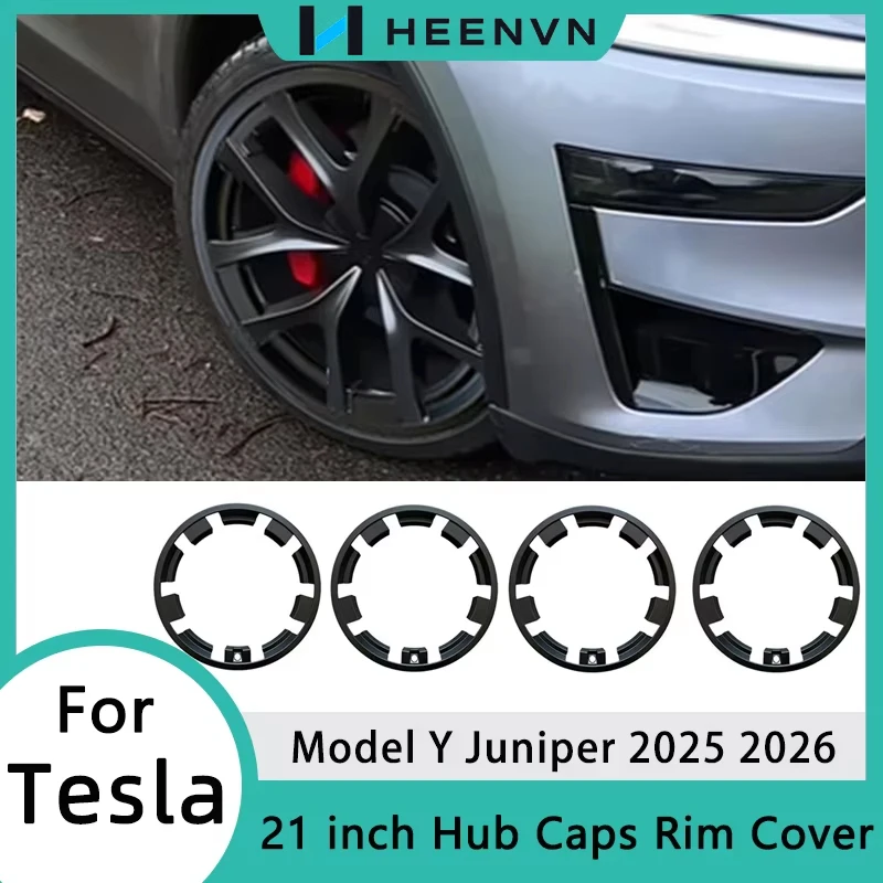 HEENVN 4PCS Wheel Rim Protector for Tesla Model Y Juniper 2025 2026 ABS+PC Rim Hubcaps Cover 21 Inch Wheel Rim Protect Accessory
