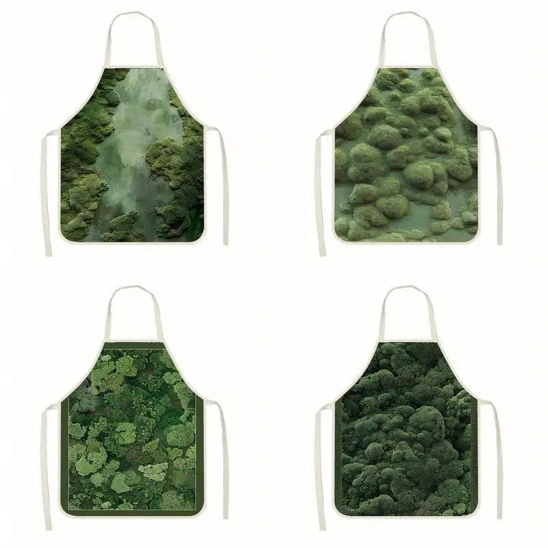 

Mossy Pattern Apron Linen Apron, Suitable For Kitchen Cooking, Parent-Child Interaction, Painting And Other Scenarios