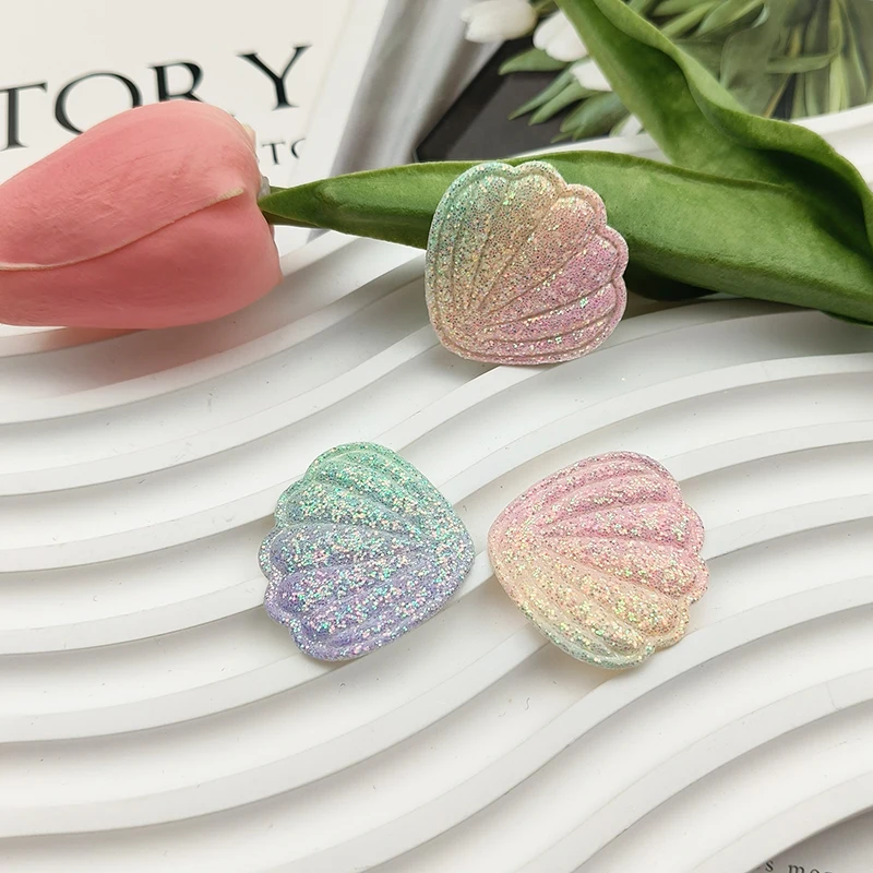 50 Stück glänzende, farbverlaufende Muschelapplikationen, 3,3 cm, zum Selbermachen, für Haarspangen und als dekoratives Zubehör für Stoffe. – Detail 3
