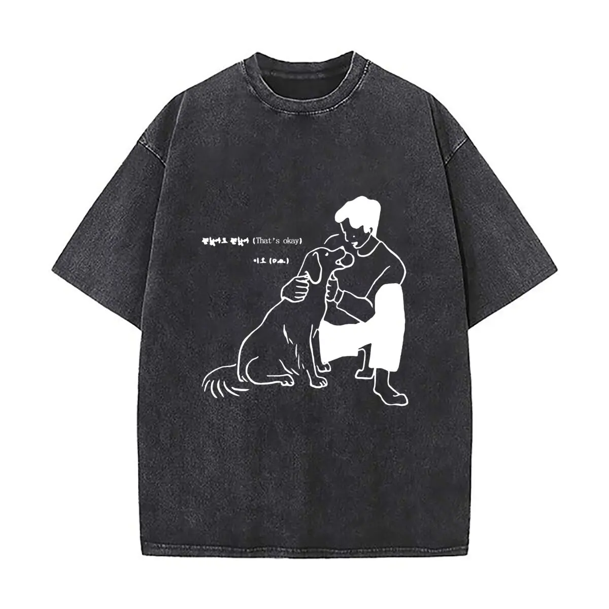 

Man and Dog Line Art Graphic Vintage Short Sleeve Relaxed Streetwear Tee for Beach Strolls