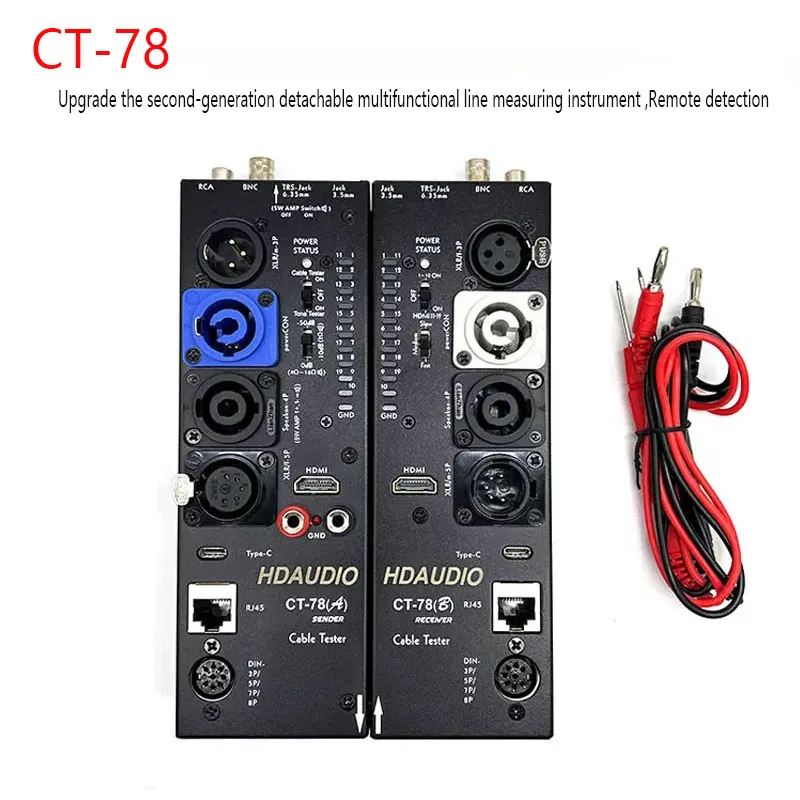 

CT-78 separate multi-function line tester, XLR signal line tester, HDMI automatic audio side line tester, can measure 16 types