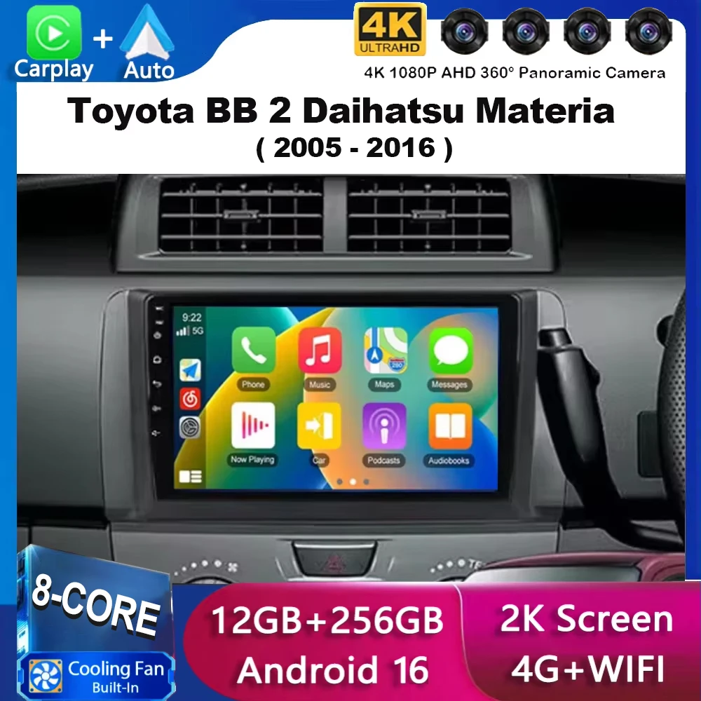 Auto-Video-Android 16 für Toyota BB 2 Daihatsu Materia 2005-2016 Multimedia-Player Autoradio GPS-Navigation Radio Stereo