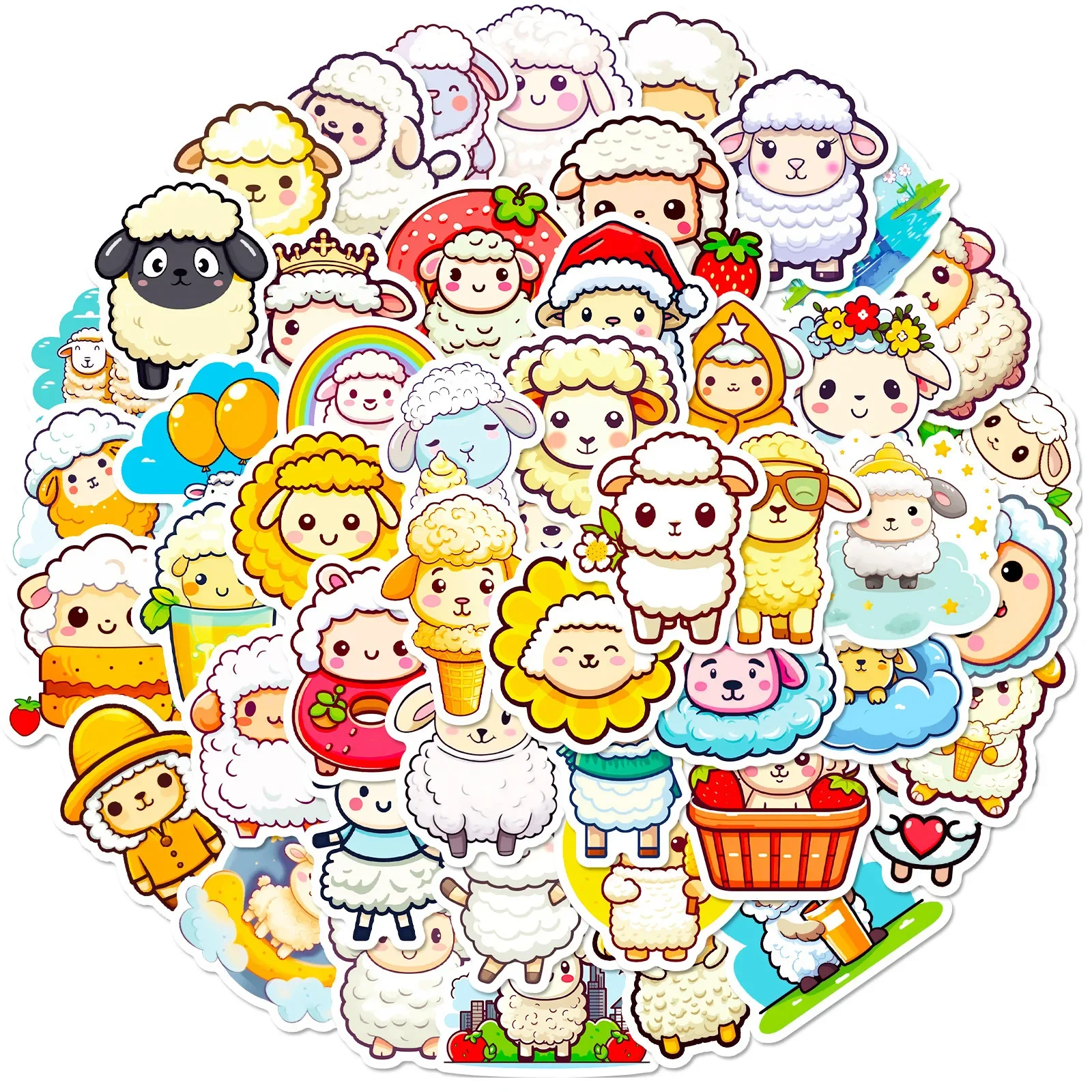 50pcs Cute Little Sheep Kids DIY Waterproof Stickers