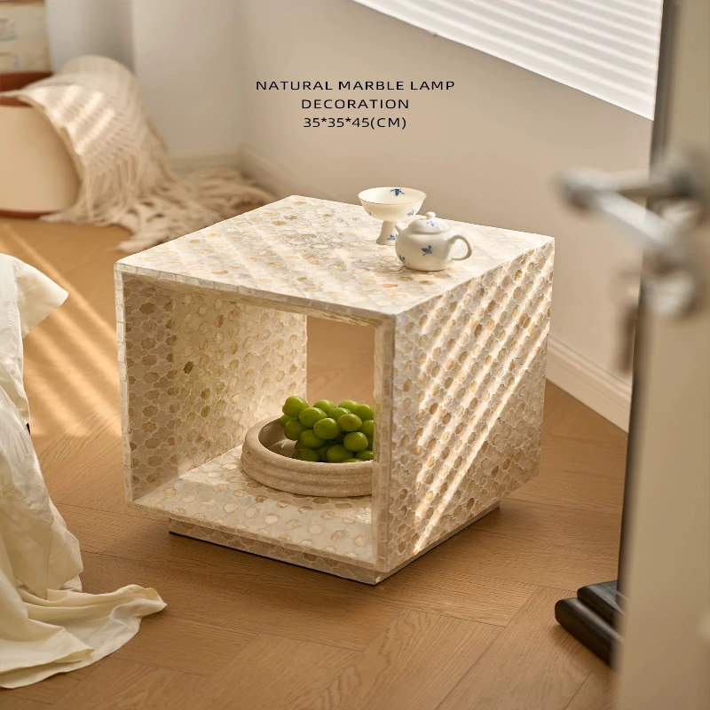 Light luxury fritillary inlaid edge drum stool, living room shell square table, Nanyang wind and flower multi-purpose shoe