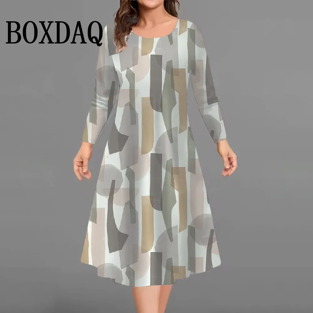 

2025 Autumn Winter New Dresses Outdoor Fashion Plus Size Long Sleeve 3D Pattern Print Dress Casual Loose Large Size Dresses 9XL