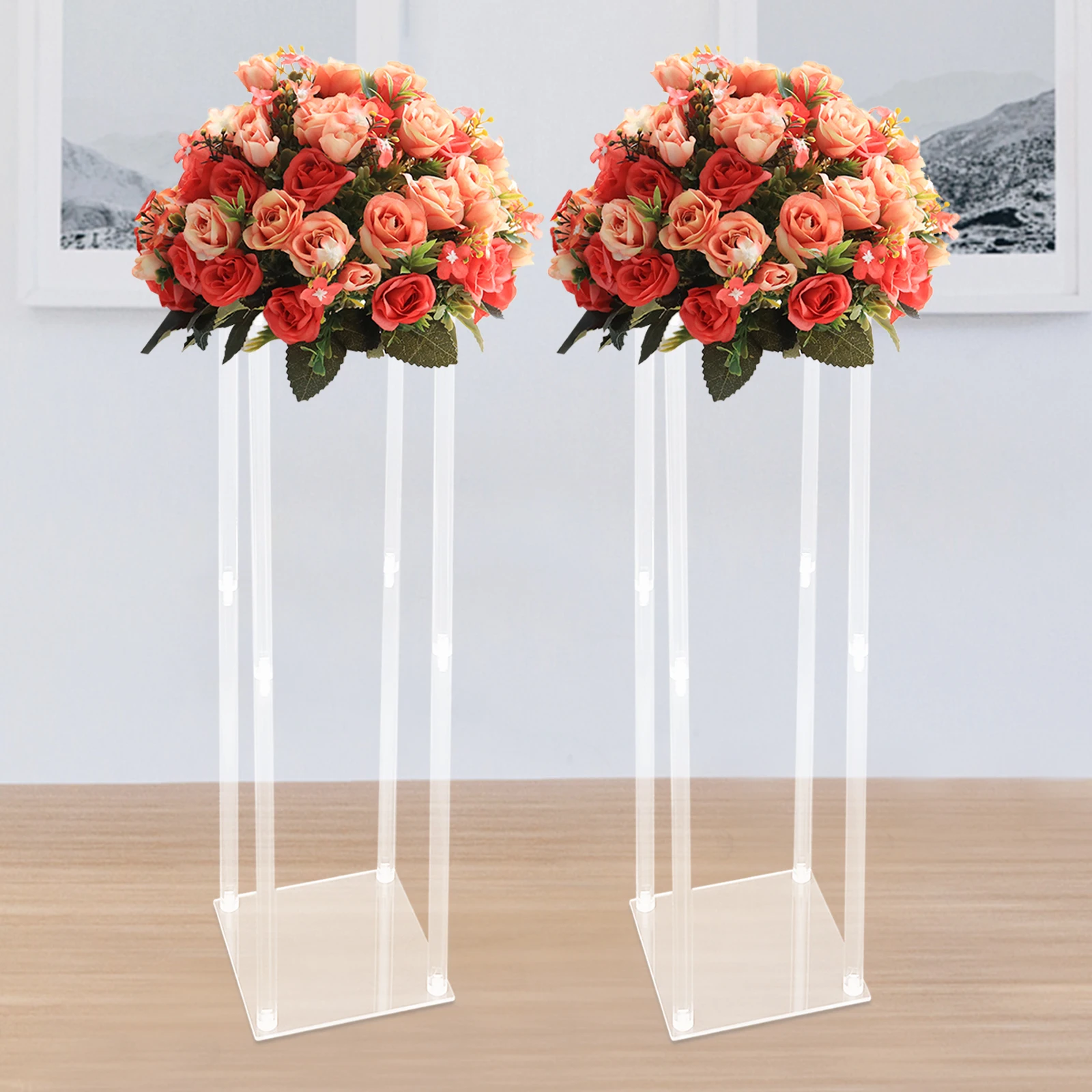 

2 Pcs Acrylic Vase Wedding Centrepieces, 9.84*9.84*39.37inch Clear Column Flower Display Stand for Weddings, Birthday Parties