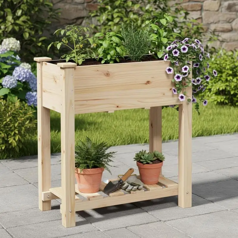 Potager surélevé de 71 x 37 x 76,5 cm. Il est robuste et durable, ce qui le rend idéal pour la culture de fleurs, de verdure et de légumes.