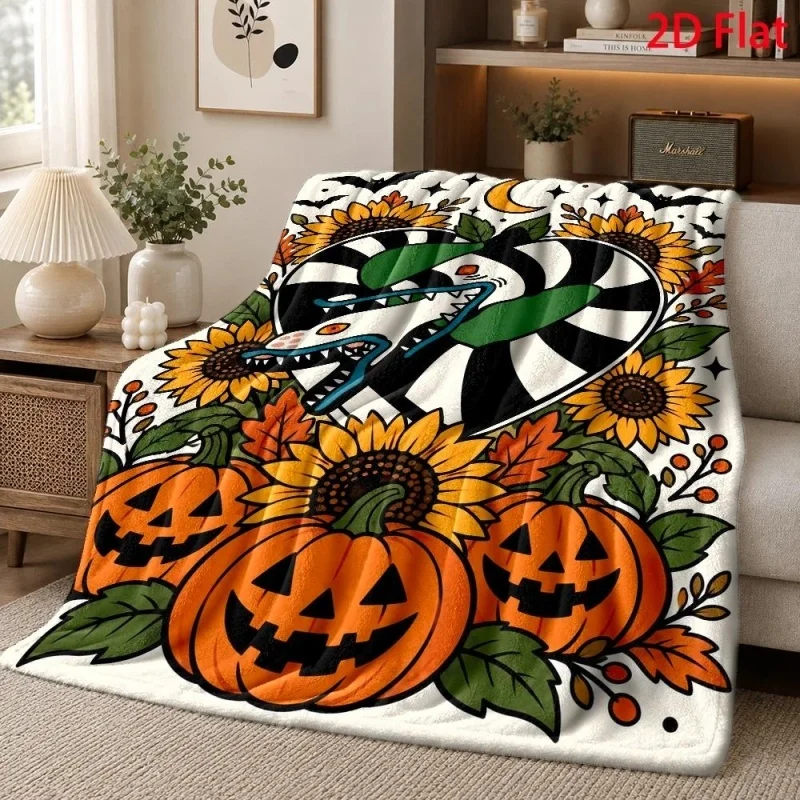 Purple Haunted House Ghost Pumpkin Tombstone Print Throw Blanket, Classic Spooky Halloween Home Throw for Sofa