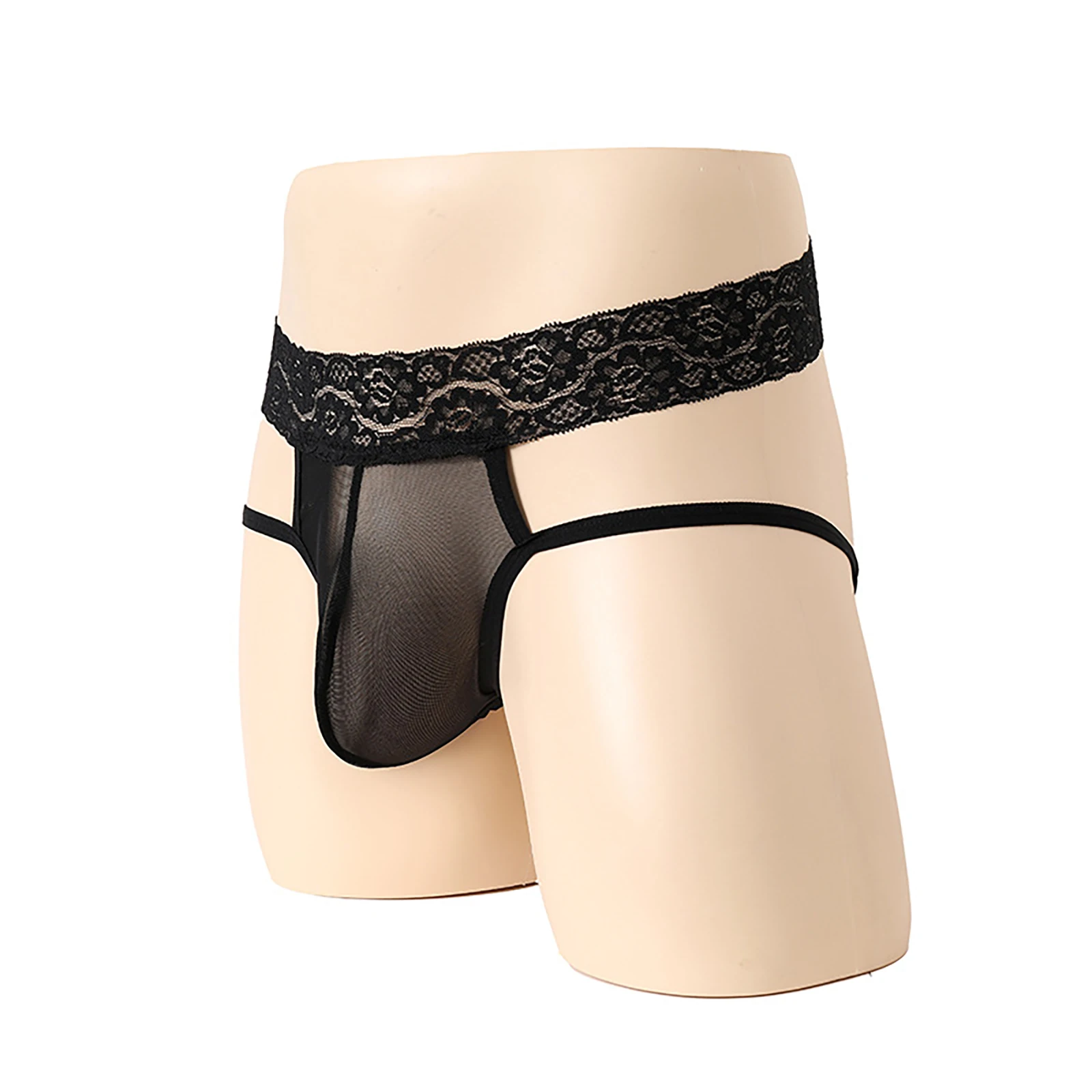 Sissy-Lingerie en maille transparente pour hommes gais, culotte en poudre bombée, slips de sexe similaire, string transparent à bout ouvert, sous-vêtements