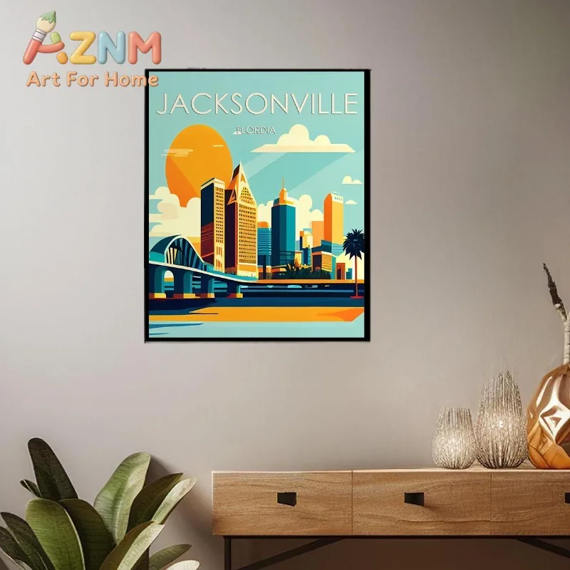 Florida Retro Travel Canvas Print Wall Art Miami Jacksonville Multi-City Vintage Poster Set Minimalist Home Decor Souvenir Gift view 4