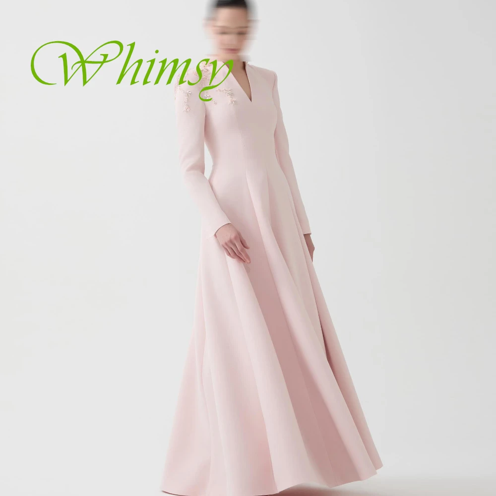 

Customized Formal Jersey V-Neck Evening Dress Classic Long Sleeves Homecoming Dresses Delicate Flowers Bespoke Occasion Gowns