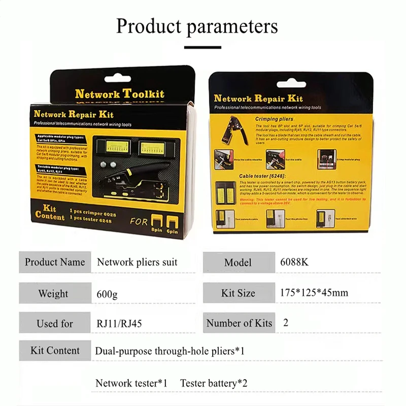 HTOC RJ45 Durch Loch Crimp Tool Kit mit 2 in 1 Tester für RJ11 RJ45 Cat6/Cat5 Cut Crimp alle in Einem Werkzeug