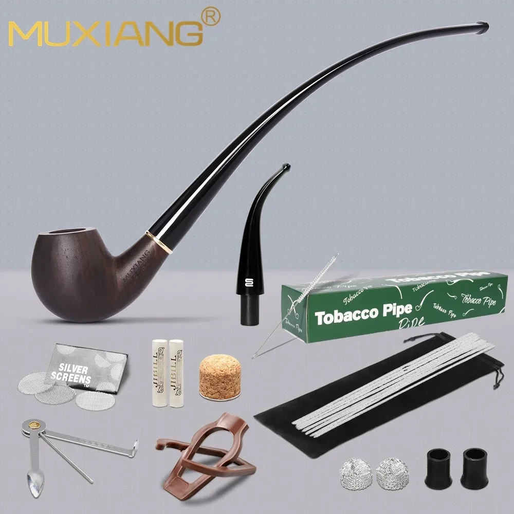 Churchwarden Gandalf Pipe Long Stem Bent Tobacco Pipe With clean Accessory， A pipe body + Two interchangeable pipe mouthpiece