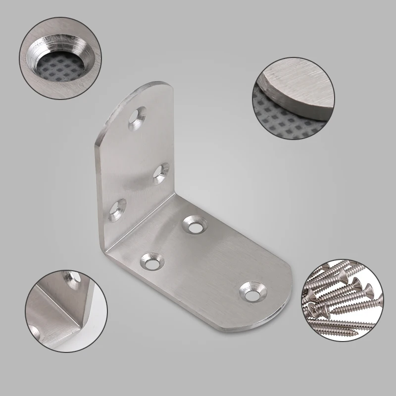 90 Degree Right Angle L Shape Stainless Steel Corner Bracket 2Pc Furniture Partition Joint Connector Complete With Fixing Screws