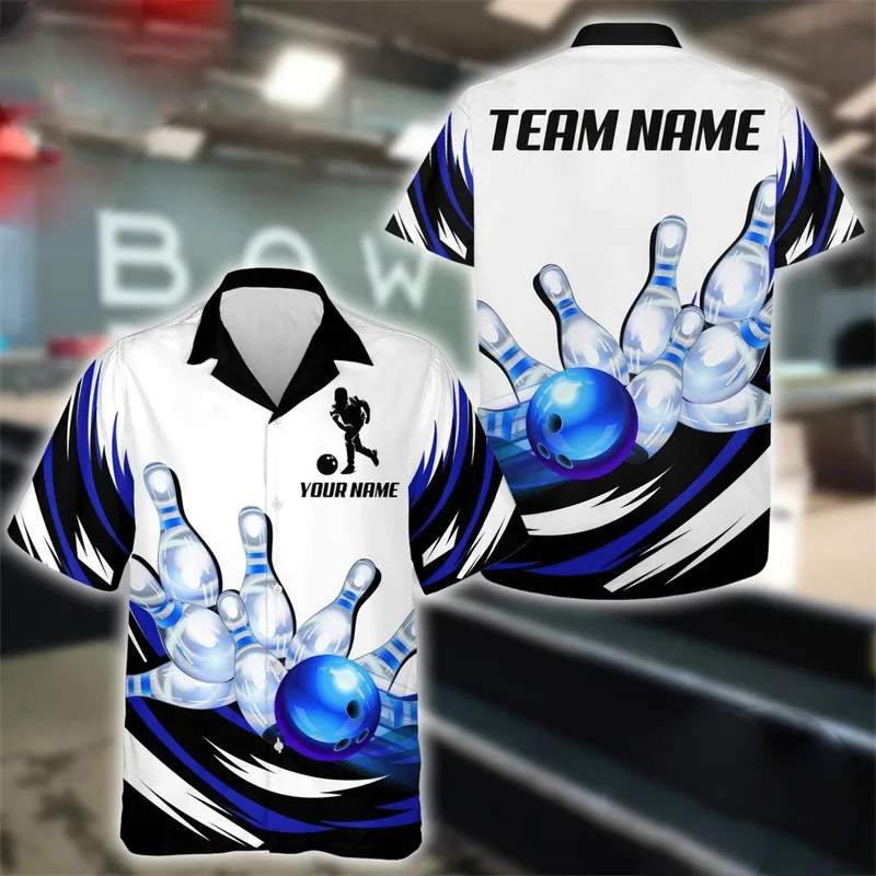 

Neon Style 3D Print Bowling Shirt For Men Lapel Short Sleeve Loose Sport Breathable Shirts Customized Name Bowling Lover Trend