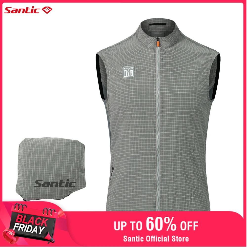 

Santic Men Cycling Vest Windproof Lightweight Cycling Vest Sleeveless Cycling Clothes for Men and Women WZ24C07048